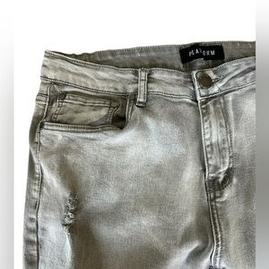 Platform Distressed Gray Denim Jeans - Mens Size 36/32